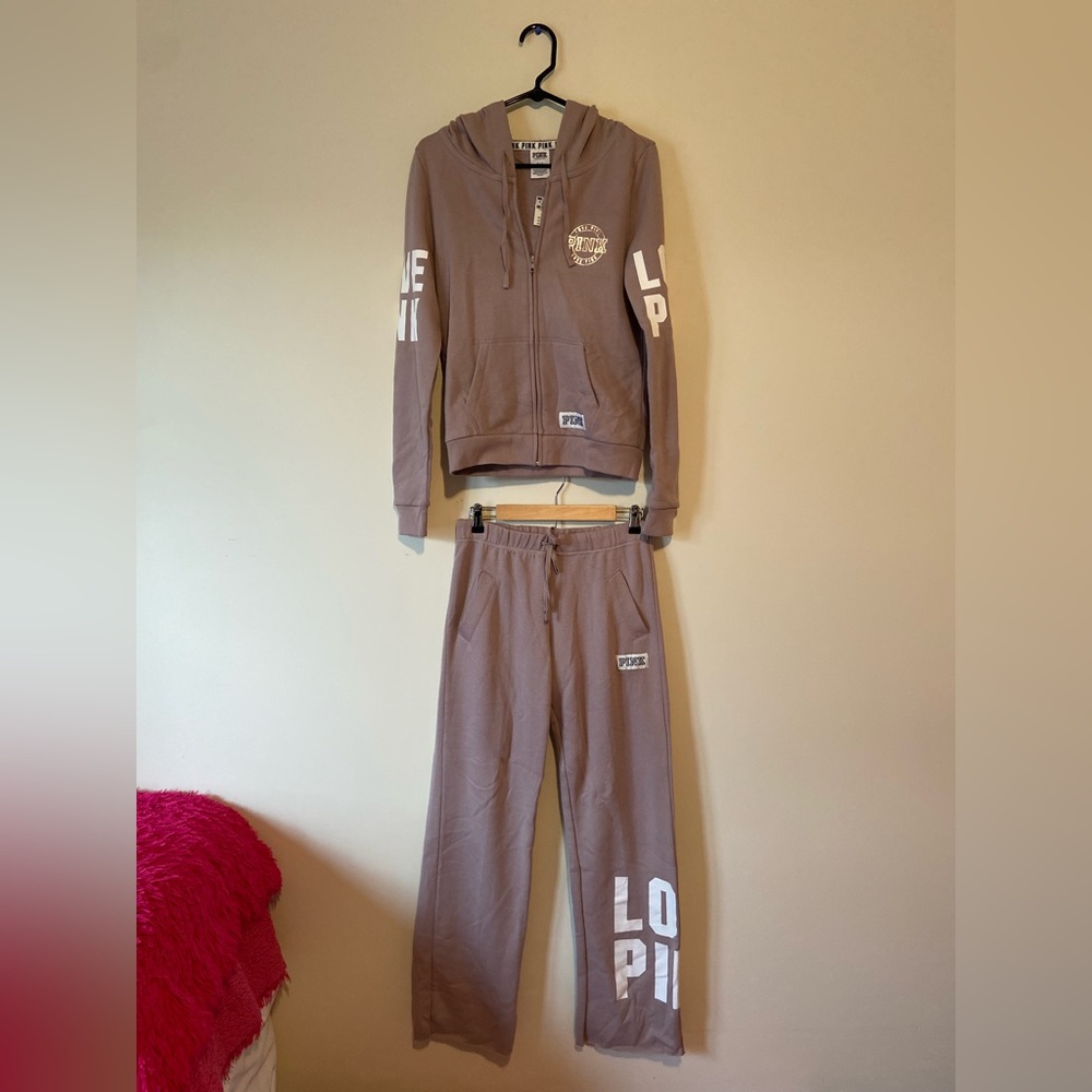 NWT VS PINK Full Zip Hoodie & Sweatpants Matching Set in Mauve - Size XS & S